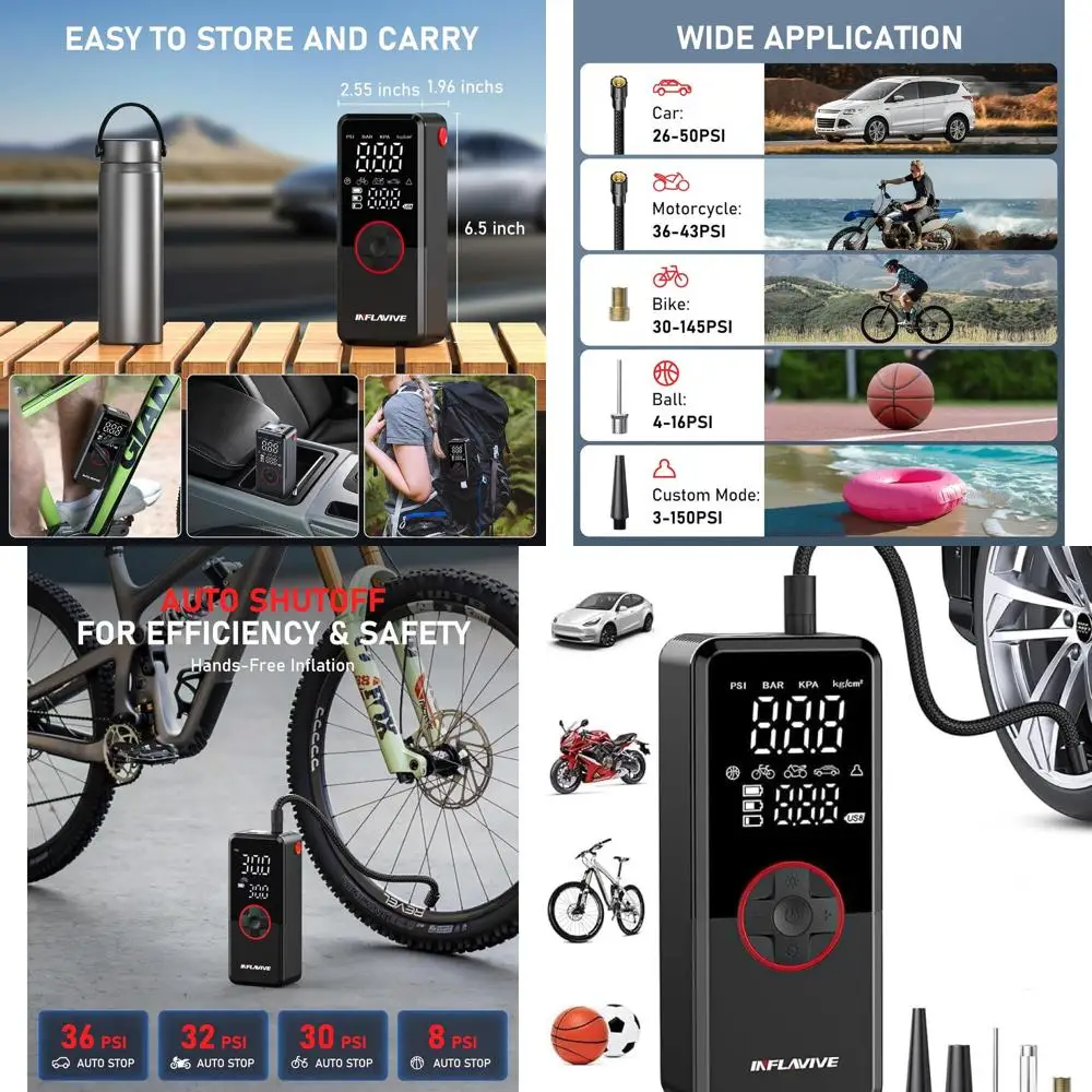 

Портативный воздушный компрессор для накачивания шин, беспроводной воздушный насос для шин с быстрым накачкой 150PSI с цифровым манометром, автоматическим отключением, светодиодная подсветка,