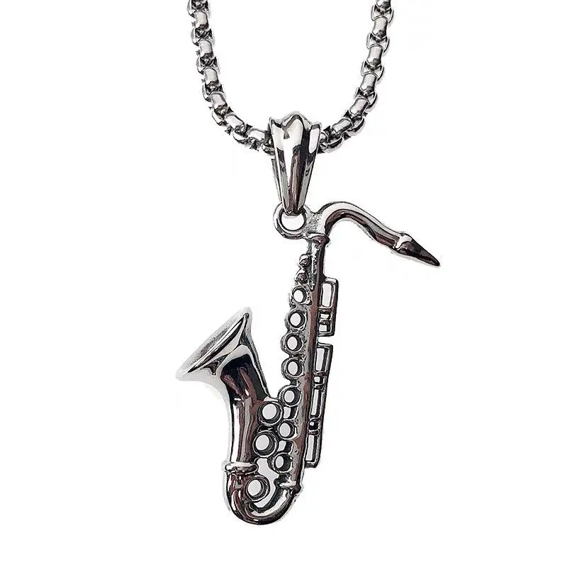 قلادة على شكل ساكسفون للجنسين، مجوهرات موسيقية عصرية، سلسلة للسترة من مادة السبائك، تصميم سلسلة صندوقية، إكسسوار مجوهرات #4