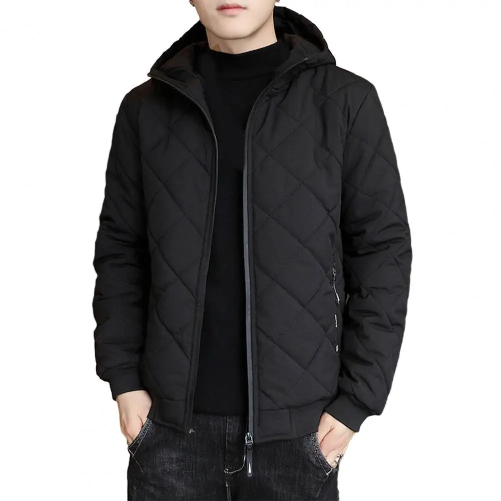 Thermal Jacket Thick Warm Men's Cotton Coat with Hood Zipper Closure Pockets Plus Size Winter Jacket for Protection Style Hood