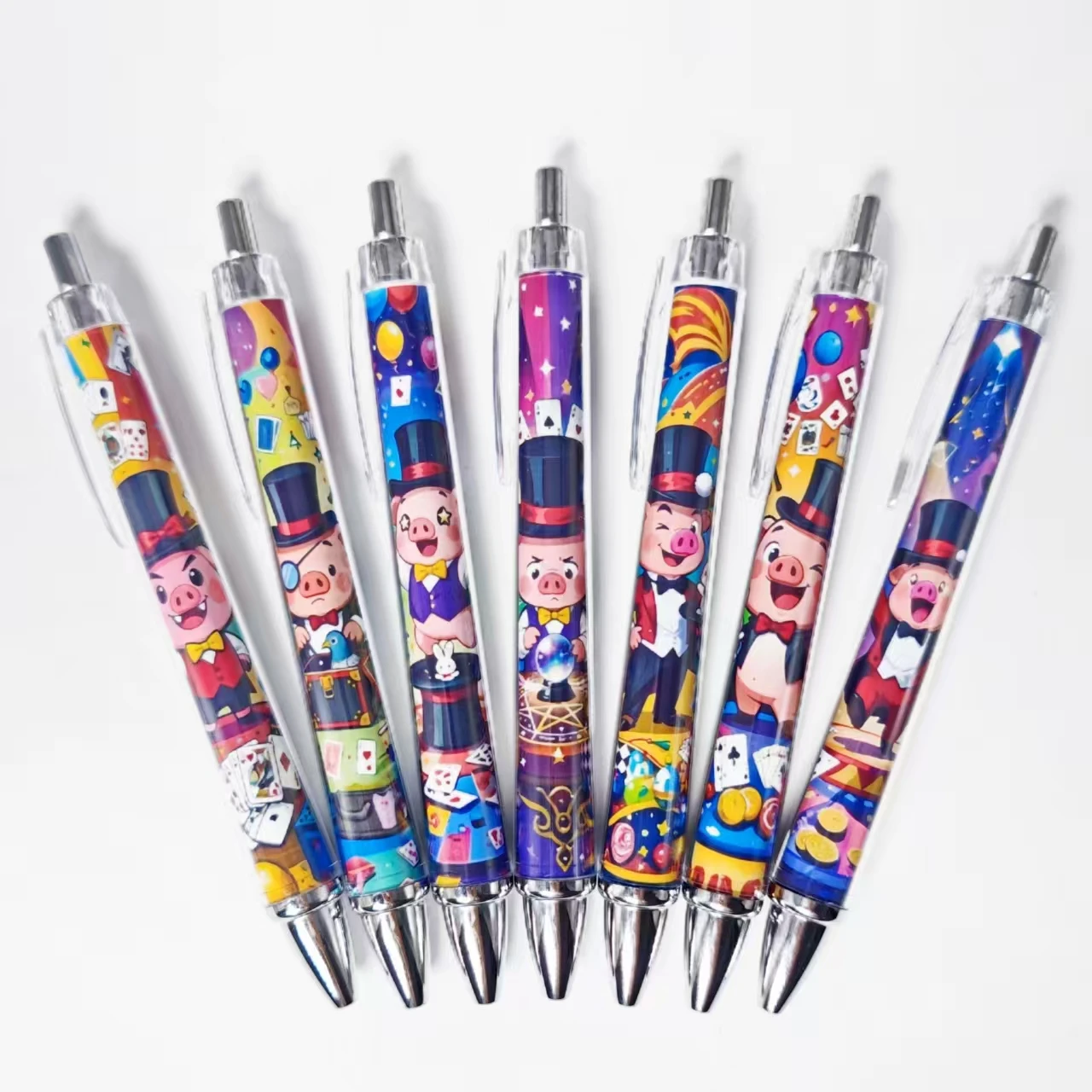 

7pcs/14pcs Piggy Magician Theme Creative Piggy Ballpoint Pen for New School Season Student Writing Gift Pen