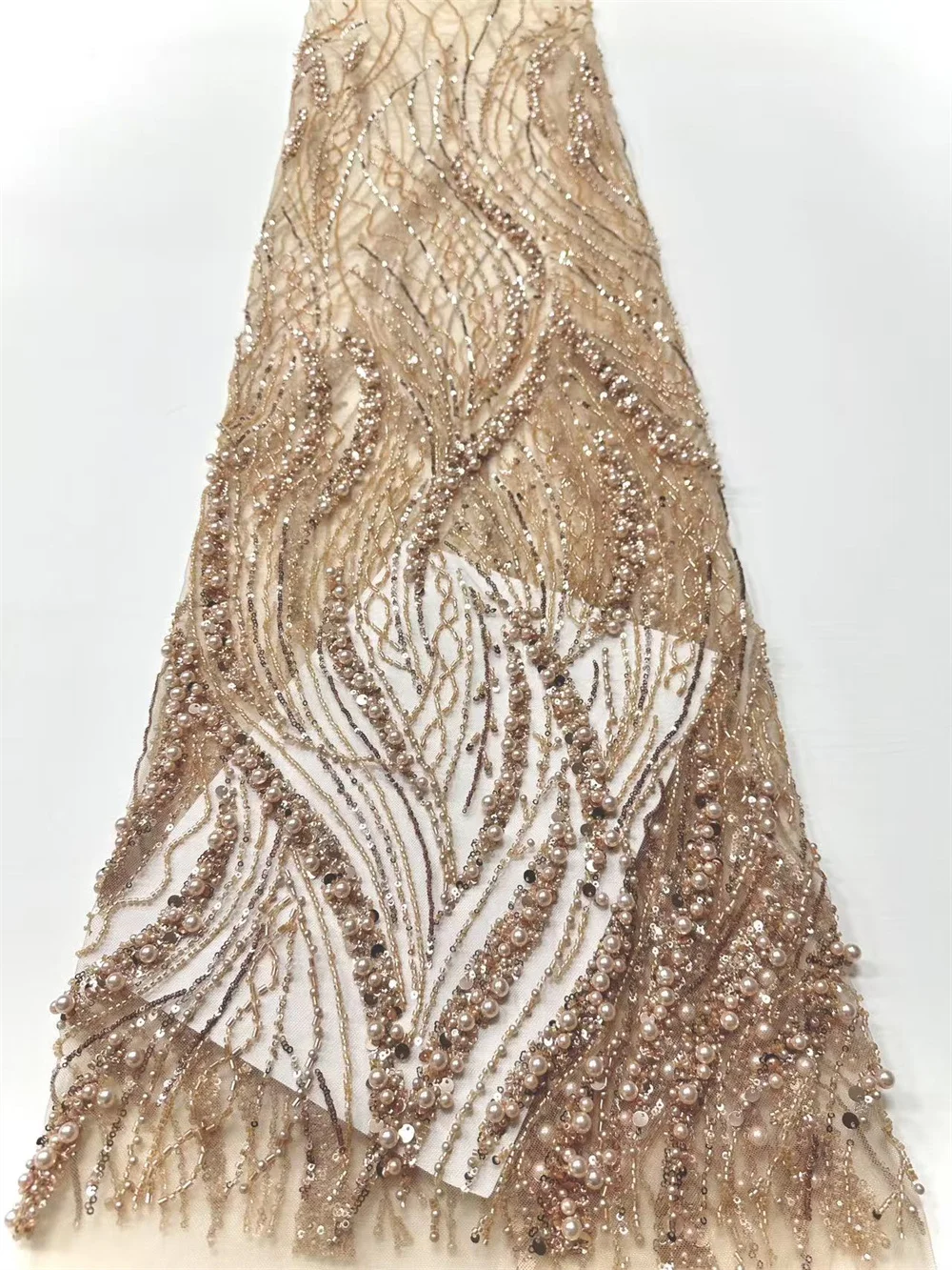 High Quality White African Lace Fabric with Sequin Beaded Embroidery 2025 French Tulle for Nigerian Groom Wedding 5 Yards Hm88-1