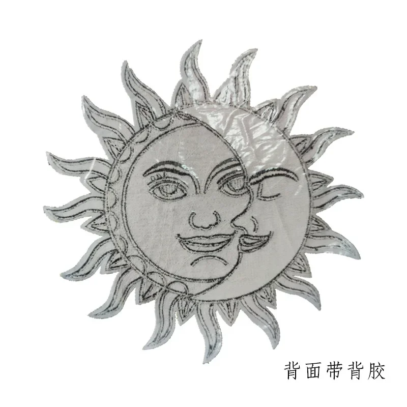 Large Patches Iron on Sun Moon Face Bead Embroidery Iron on Patch Big Patches for Jackets Cartoon Iron Patches Sequin Appliques