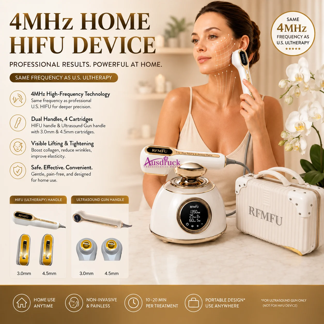 

4MHz Mini HIFU Ultrasonic with Luxury Travel Carrying Case Skin Tightening Device Face Lifting Beauty Machine for Home Use