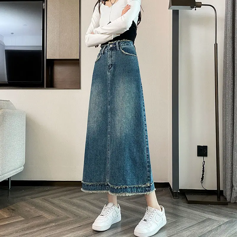 

Mid-length denim skirt for women2024New Spring and Autumn Vintage Blue High-WaistedaStraight-cut, stylish and high-end