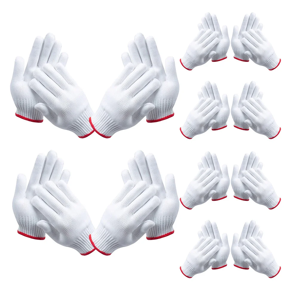 

12Pairs Labor Protection Gloves Thick Cotton Nylon Work Gloves Safety Hand Protection Durable Construction Warehouse Gardening