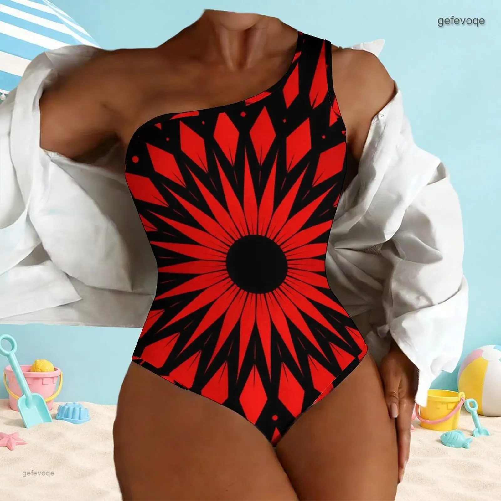 Printed Swimsuit for Women One Shoulder One Piece Asymmetric Neck