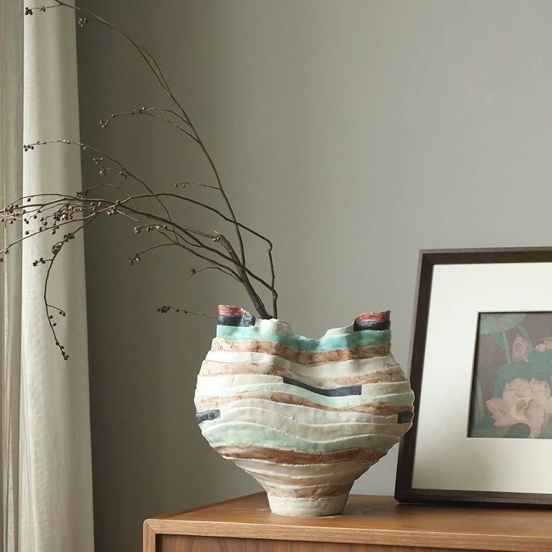 

Эстетичная керамическая ваза в стиле Ваби-Саби, ваза для цветов ручной работы, современный китайский декор для дома