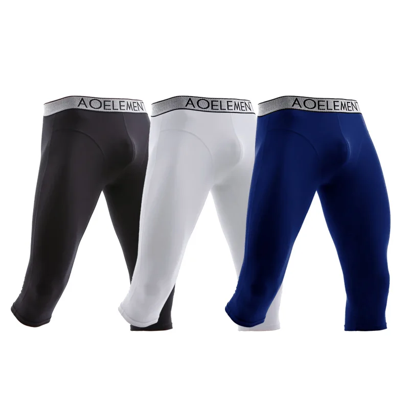 3PCS Men's anti-wear leg sports stretch leg briefs Capri Modal quick drying boxers Running long boxers