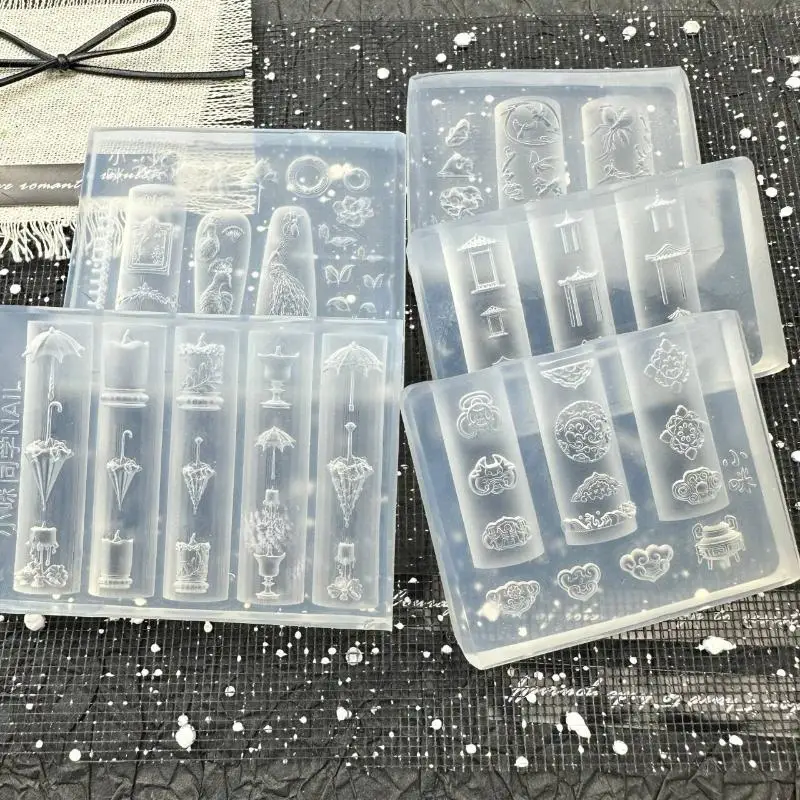 Цветок-павлина-3d-силиконовая-форма-для-дизайна-ногтей-Декор-diy-китайский-стиль-мост-павильон-любовь-замки-шаблоны-для-ногтей-инструмент-для-дизайна-маникюра