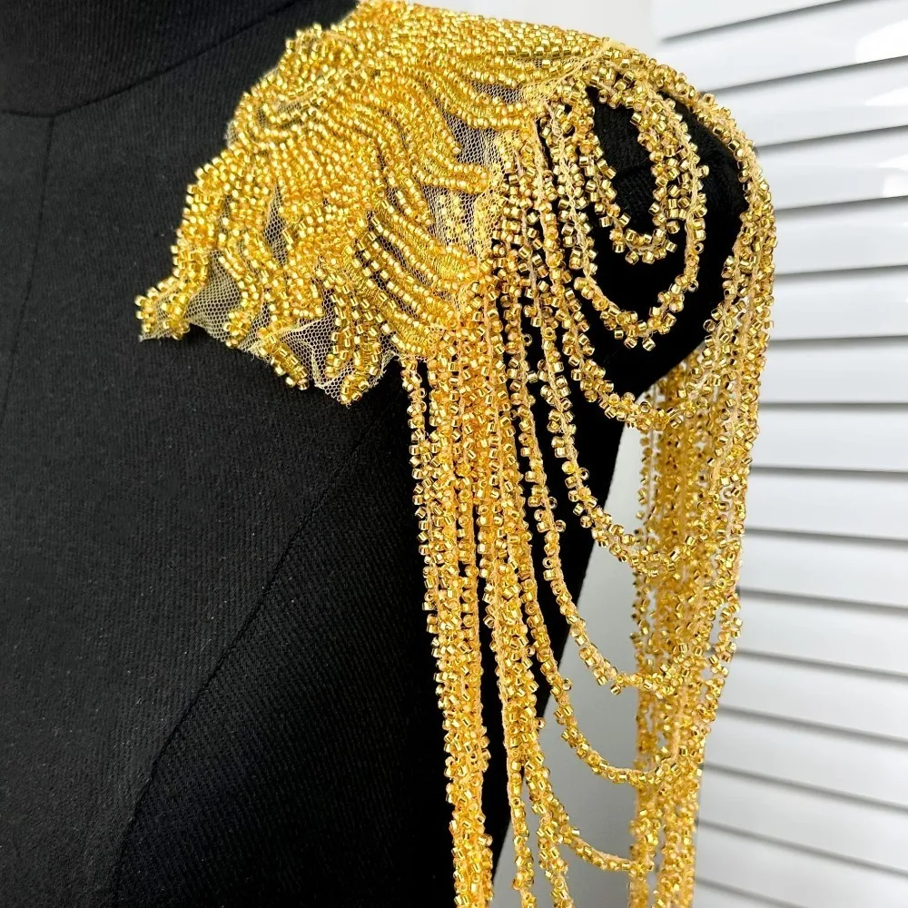 

1PC Fringed Sequined Beaded Uniform Epaulets Shoulder Wrap Removable Party Costume Epaulettes Unisex DIY Decoration