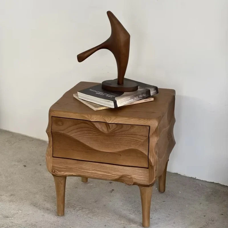 

Modern Bedside Table Bedroom Solid Grey Wood Family Hotel Villa Bedside Table