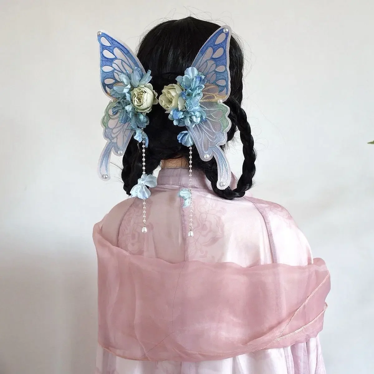 Verano estilo chino mariposa flor borla princesa Hanfu vestido accesorios mujer dulce elfo Cosplay accesorios para el cabello horquilla