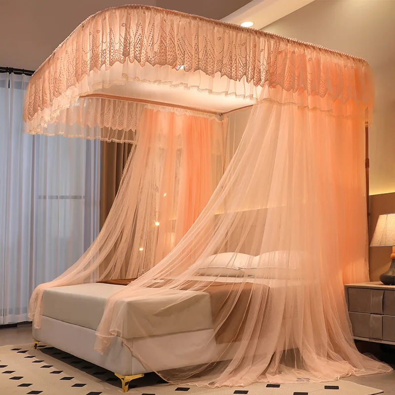 Princess style beautiful lace interior home decoration net king bed square mosquito net