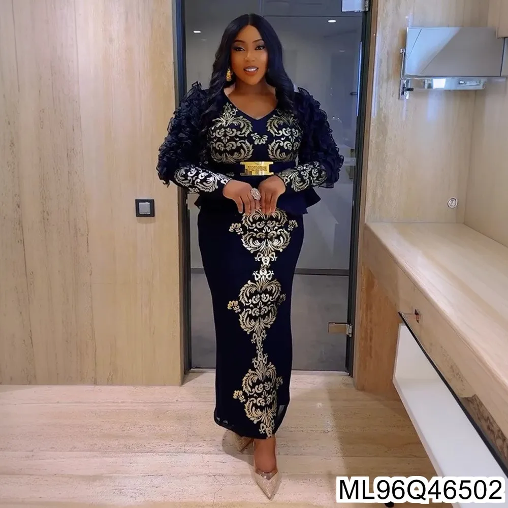 

2025 New Women's Plus-size Dress Africa 2025 New V-neck Evening Dress with Rhinestones and Beading ML96Q465