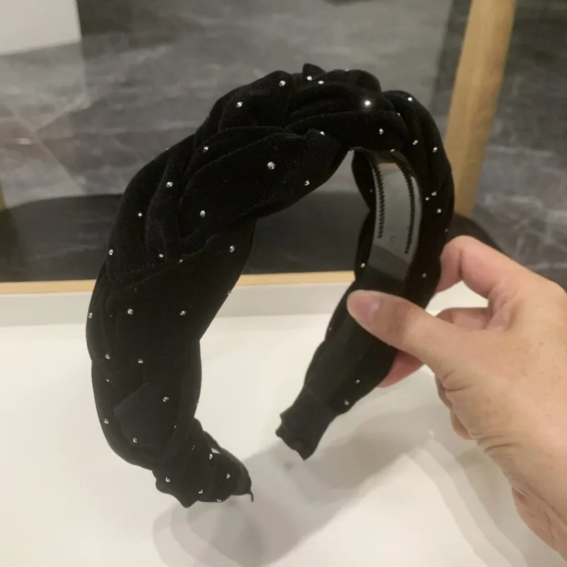 

Мягкая бархатная повязка на голову для женщин, осенне-зимняя, с высокой короной, в корейском ретро-стиле, широкая вязаная, с зубчиками, аксессуар для волос