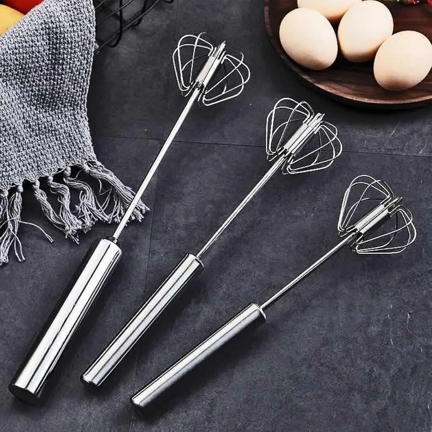 Stainless Steel Egg Beater, Hand Mixer Hand Push Mixer Manual Egg Beater Semi-automatic Mixer Press Mixer  for Mixing and Whippi