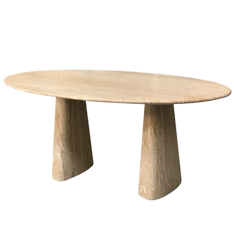 MJY Nordic natural travertine dining table oval marble living room wabi sand wind table