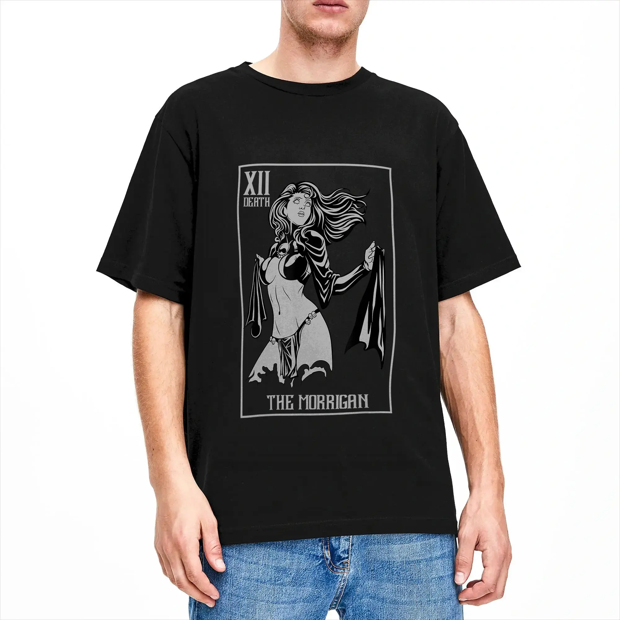 Harajuku T-Shirt The Morrigan Celtic Goddess Witch Tarot Card Ireland Pagan Cotton T Shirts  Hippie Tshirt  Loose Clothing,
