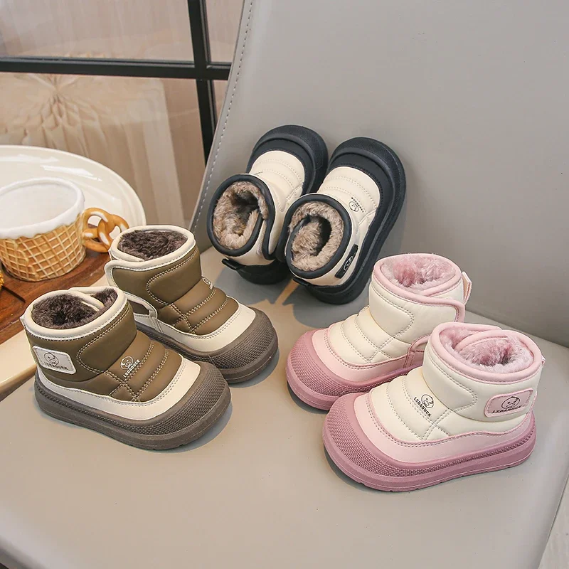 

Новинка 2023 года, зимние плюшевые зимние сапоги для детей, толстая теплая хлопковая обувь для мальчиков и девочек, непромокаемые детские зимние ботинки, бархатная обувь