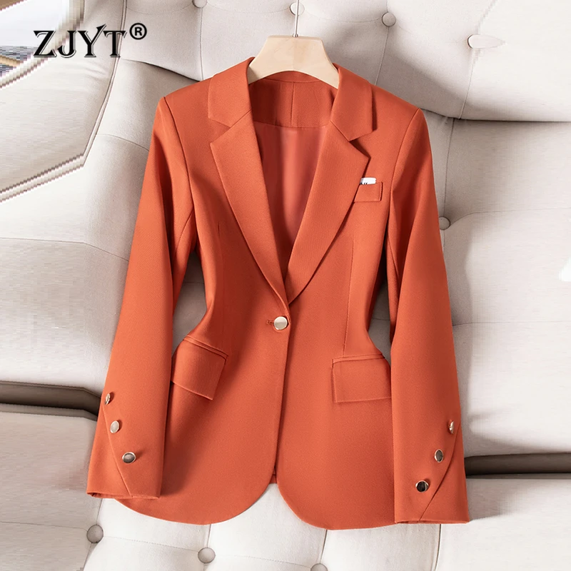 

ZJYT Spring One Button Notched Blazers Mujer Women Office Work Jacket Coat Plus Size Long Sleeve Black Casual Daily Veste Femme