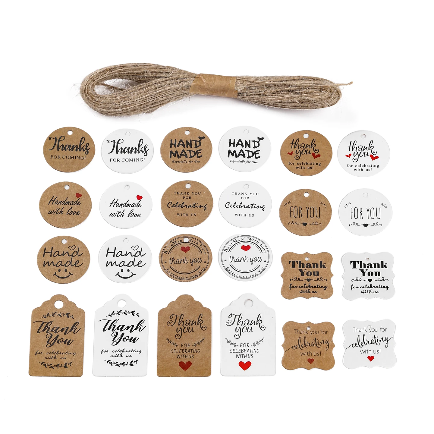100Pcs Kraft Paper Gift Tags With 20Meter Hemp Rope For Celebrating Labels Handmade Wedding Party Decoration Packaging Papers