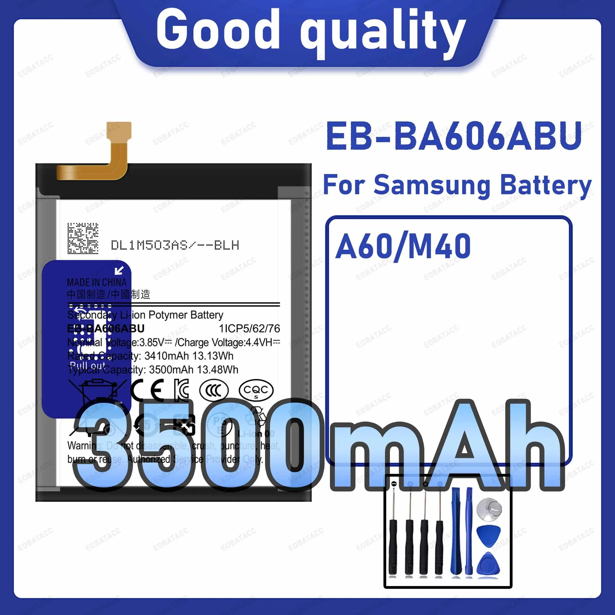 3500mAh EB-BA606ABU Replacement Battery for Samsung Galaxy A60/M40 with Repair Tools Kit