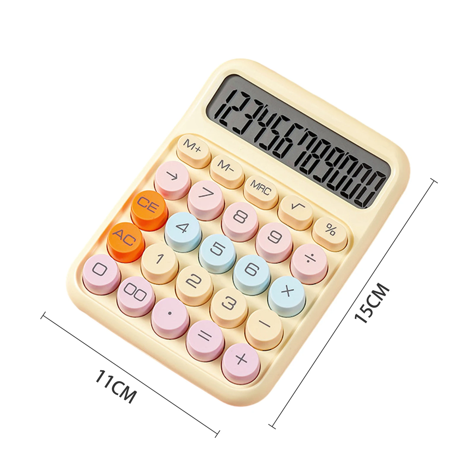 Calculatrice mécanique à 12 chiffres, grand écran LCD, grand bouton rond, mignon, couleur bonbon, adapté au bureau, à l'école, à la maison