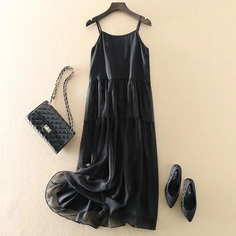 

Elegant Women's Ankle Length A-Line Sleeveless Camisole Dress With Tiered Ruffles Summer Style