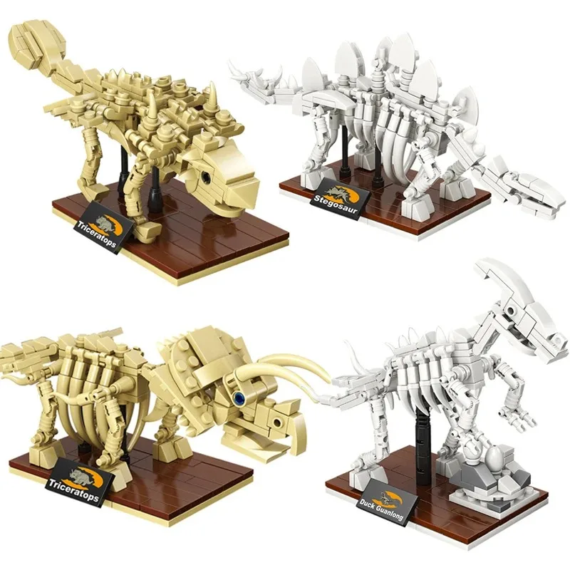 Jurassic Dinosaur World Park Series T-rex Triceratops Skeleton Ornament Building Blocks Fossil Bricks Figure Toys Kids Gifts