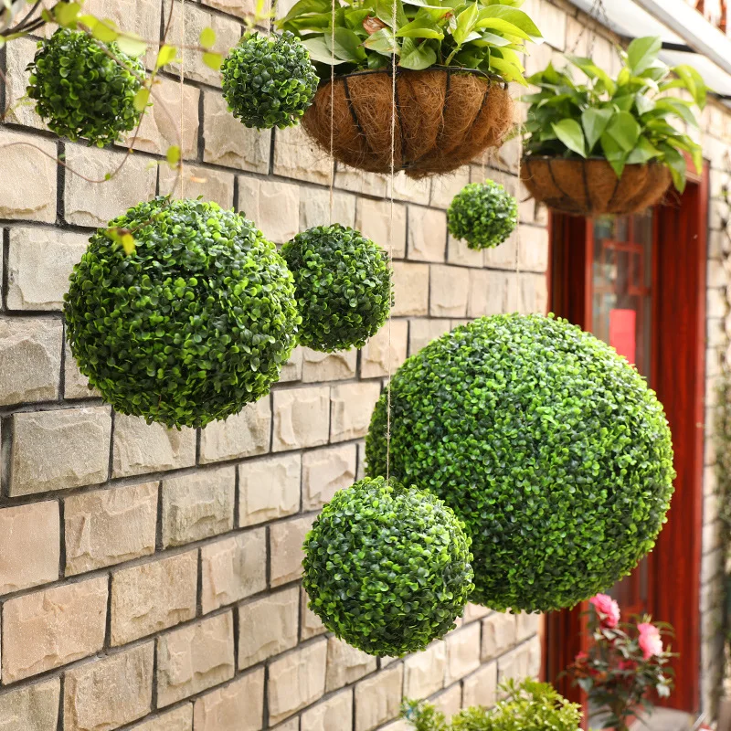 10-48cm Artificial Green Plant Grass Ball Simulated Boxwood Decorative Ball Balcony Courtyard Garden Wedding Home Decoration
