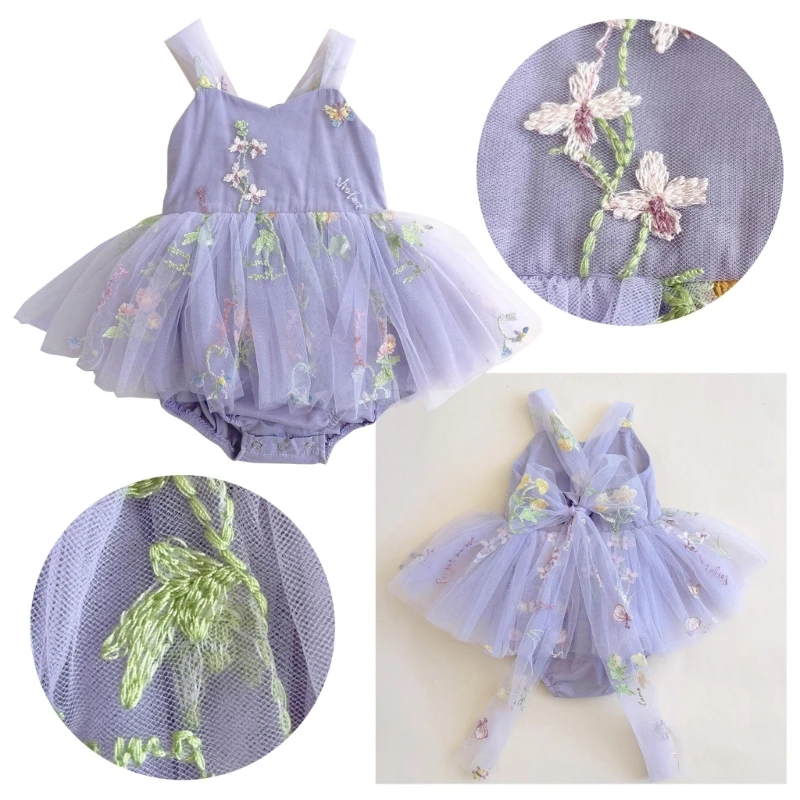 Baby Girls Summer Romper Fashion Lace Flower Princess-Dress 0-2Y Toddler Girl Skin-Friendly Tulle Jumpsuits Formal Embroid Dress