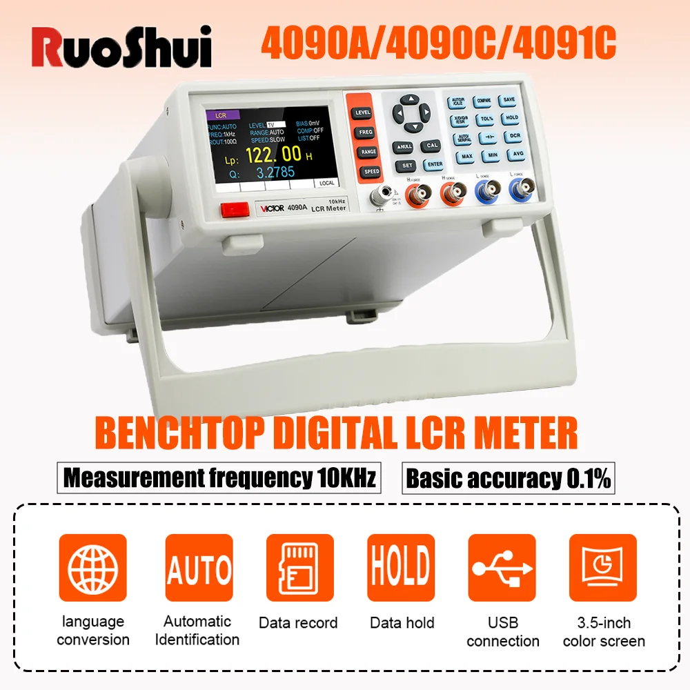 RuoShui 4090A/C 4091C Настольный цифровой измеритель LCR Высокая точность 0,1% 100 кГц Измерение частоты Тестер емкости сопротивления RuoShui 4090A/C 4091C Настольный цифровой измеритель LCR Высокая точность 0,1% 100 кГц Измерение частоты Тестер емкости сопротивления