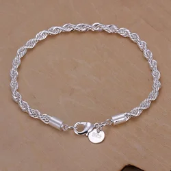 Top Quality 4mm Rope Chain Silver Color Jewelry Fashion Twisted Bracelet For Women Men Lady Wedding Gifts Cute With