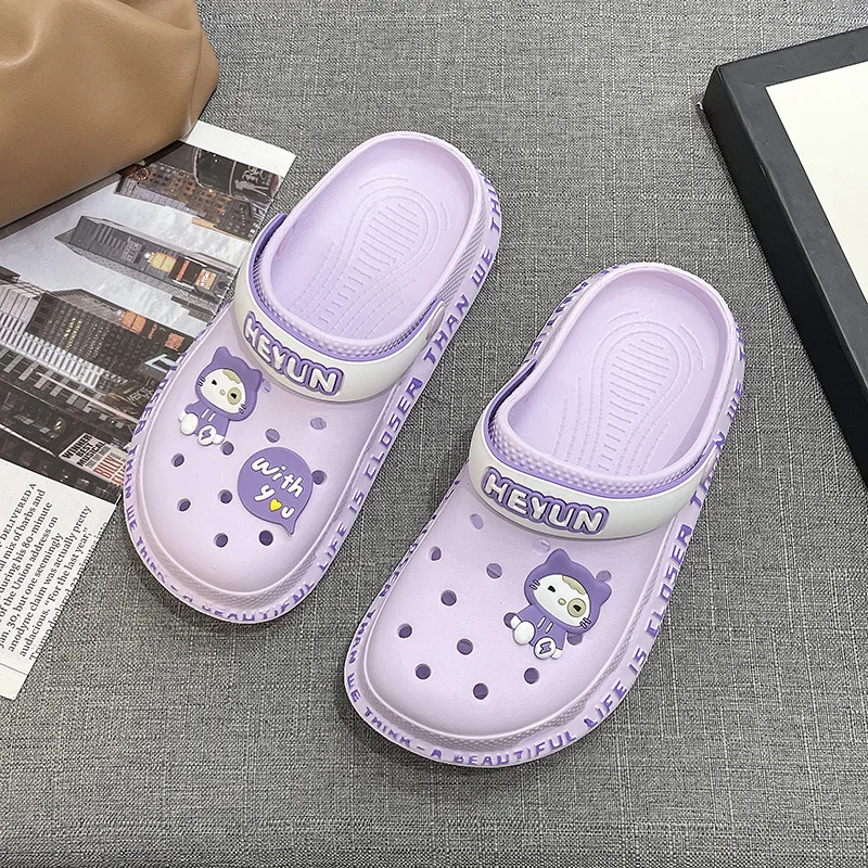 Zuecos decorativos de dibujos animados para mujer, plataforma antideslizante, suela suave, zapatos deslizantes, calzado informal para jardín de verano