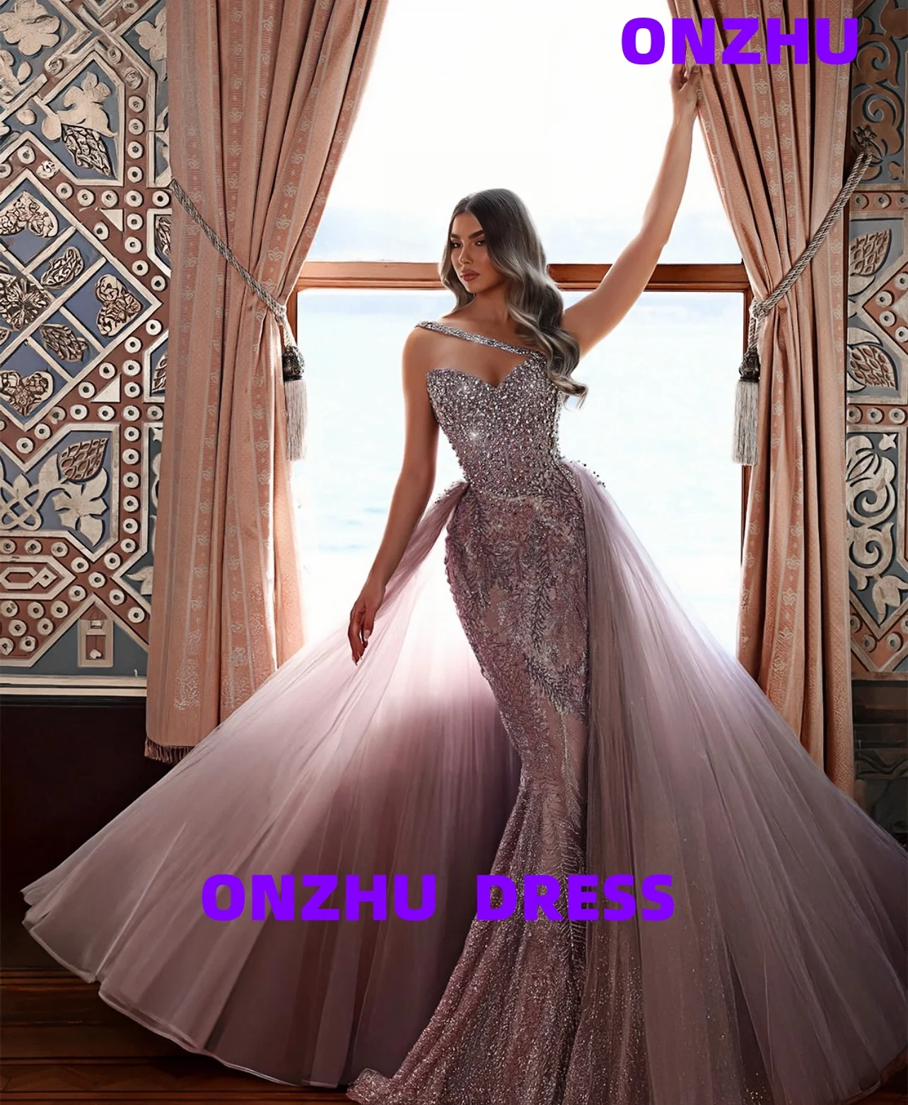 Customized V-neck sleeveless mermaid detachable tail evening dresses luxury robes de soiree vestidos de gala vestidos de gala