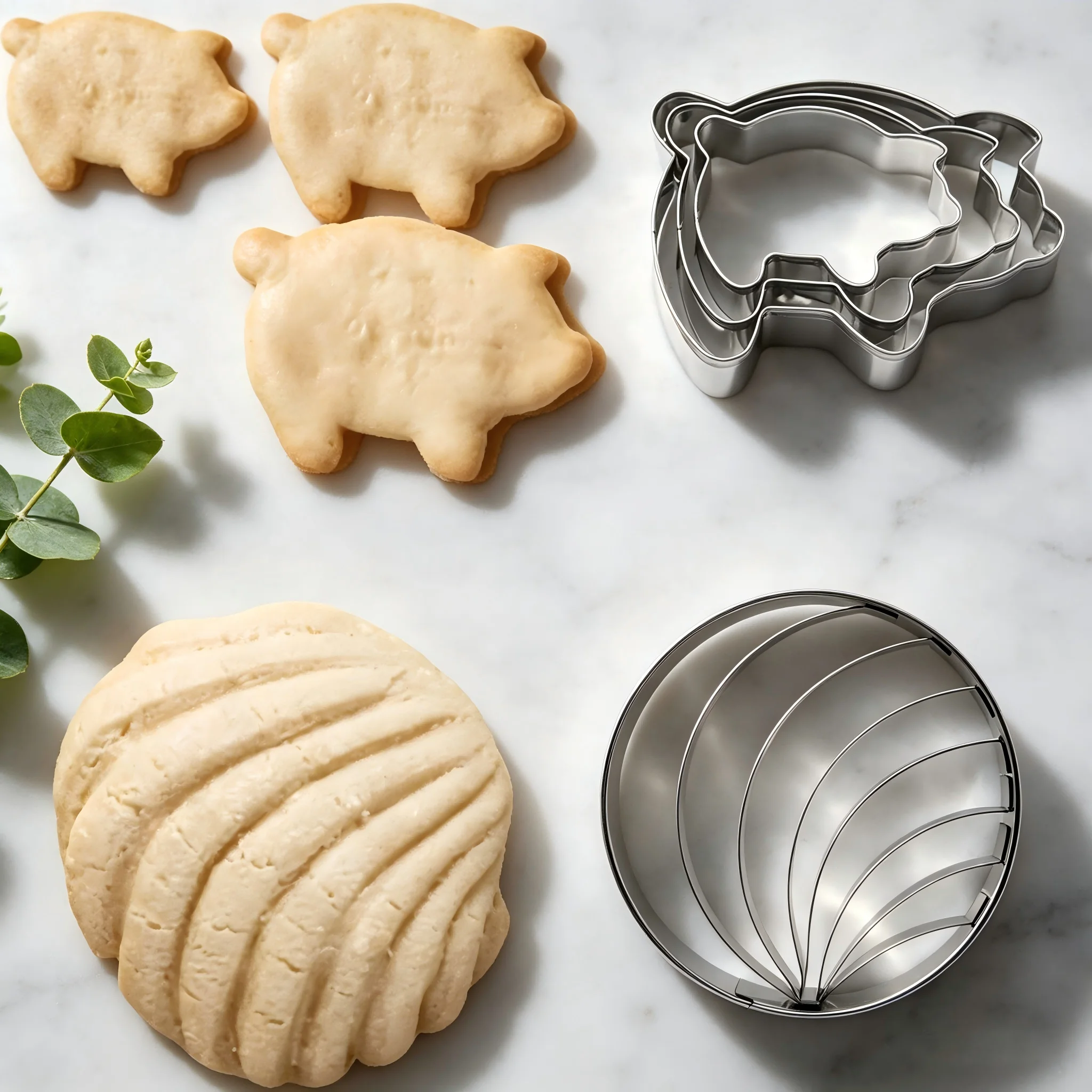 4PCS Cute & Practical Stainless Steel Mexican Bread Mold Set 3 Sizes Pig Cookie Cutter Concha Stamp Food Grade Non-Stick for DIY