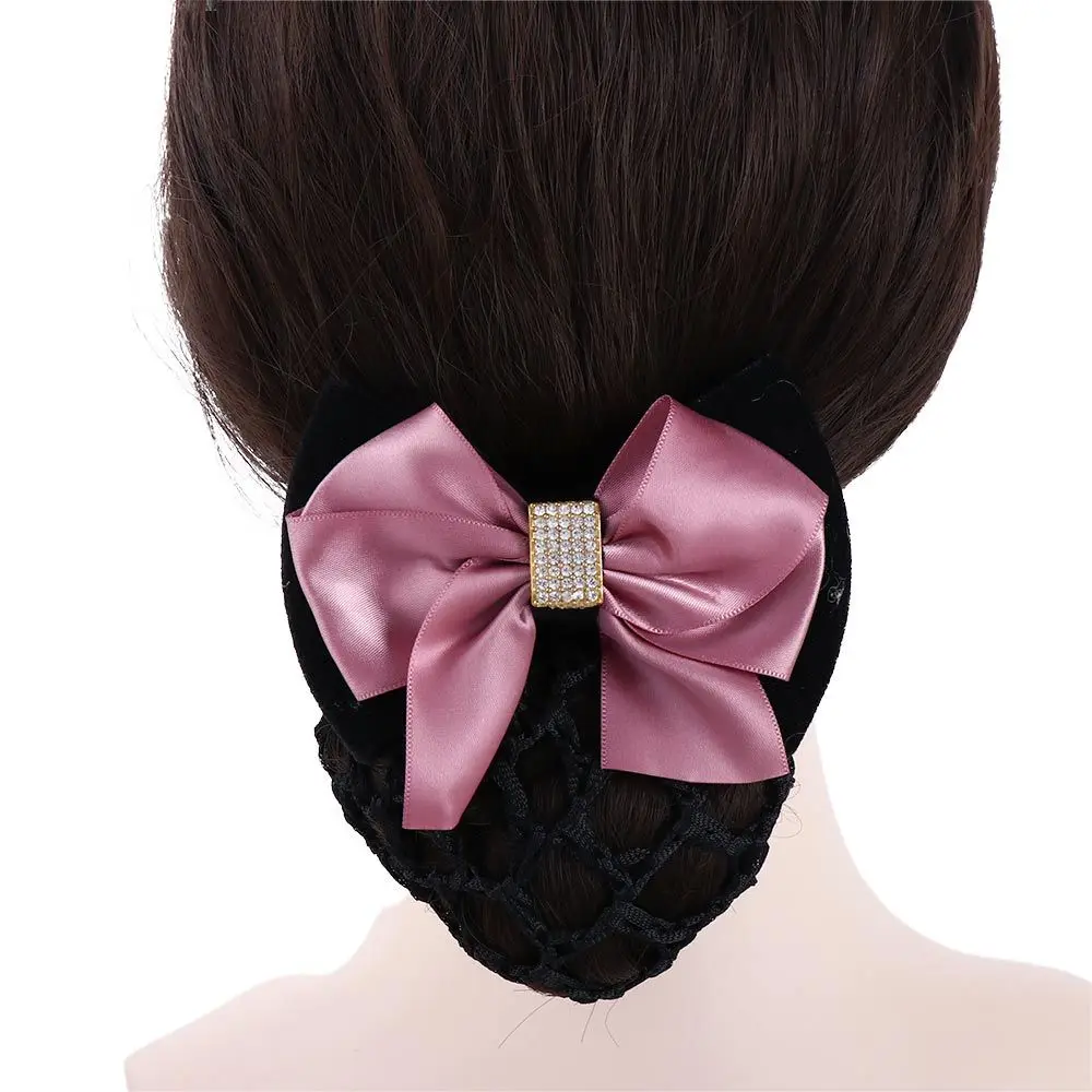 Elegant Headwear Hotel Zircon Big Bow For Girls Hairgrips Cover Net Women Spring Clips Korean Bun Snood Ponytail Clip