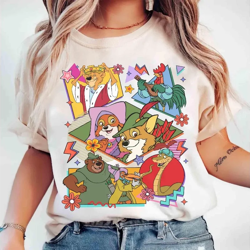 Personaje retro de Robin Hood, camiseta de Disney Jazz Hiss Marian John, algodón puro para todas las estaciones, adecuada tanto para hombres como para mujeres