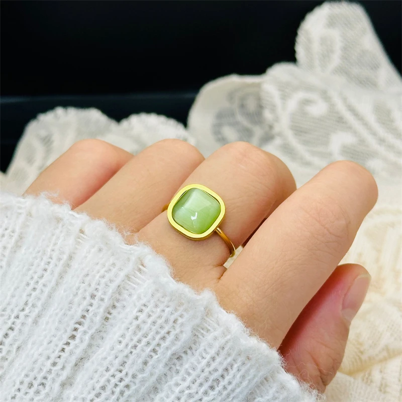 316L Stainless Steel Fashion Fine Fine Jewelry Minimalism Candy Color Embed Opal 4 Colors Adjustable Size Rings For Girls Women