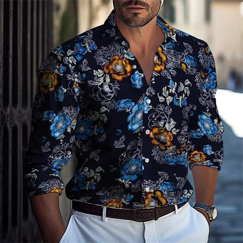Retro 3D Print Floral Graphic Casual Shirts Male Women Flower Shirt Long Sleeve Trendy Street Style Blouses Autumn Men Clothing