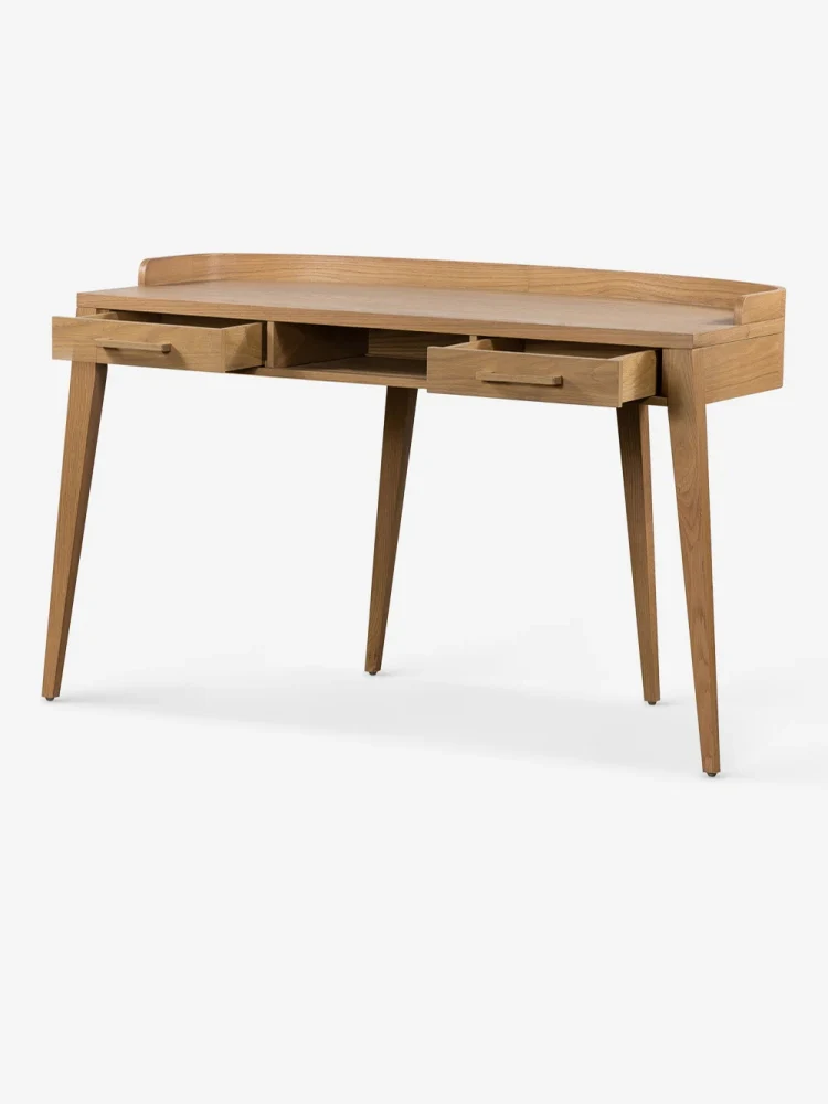 French retro solid wood desk, medieval study computer desk, wabi-sabi writing desk