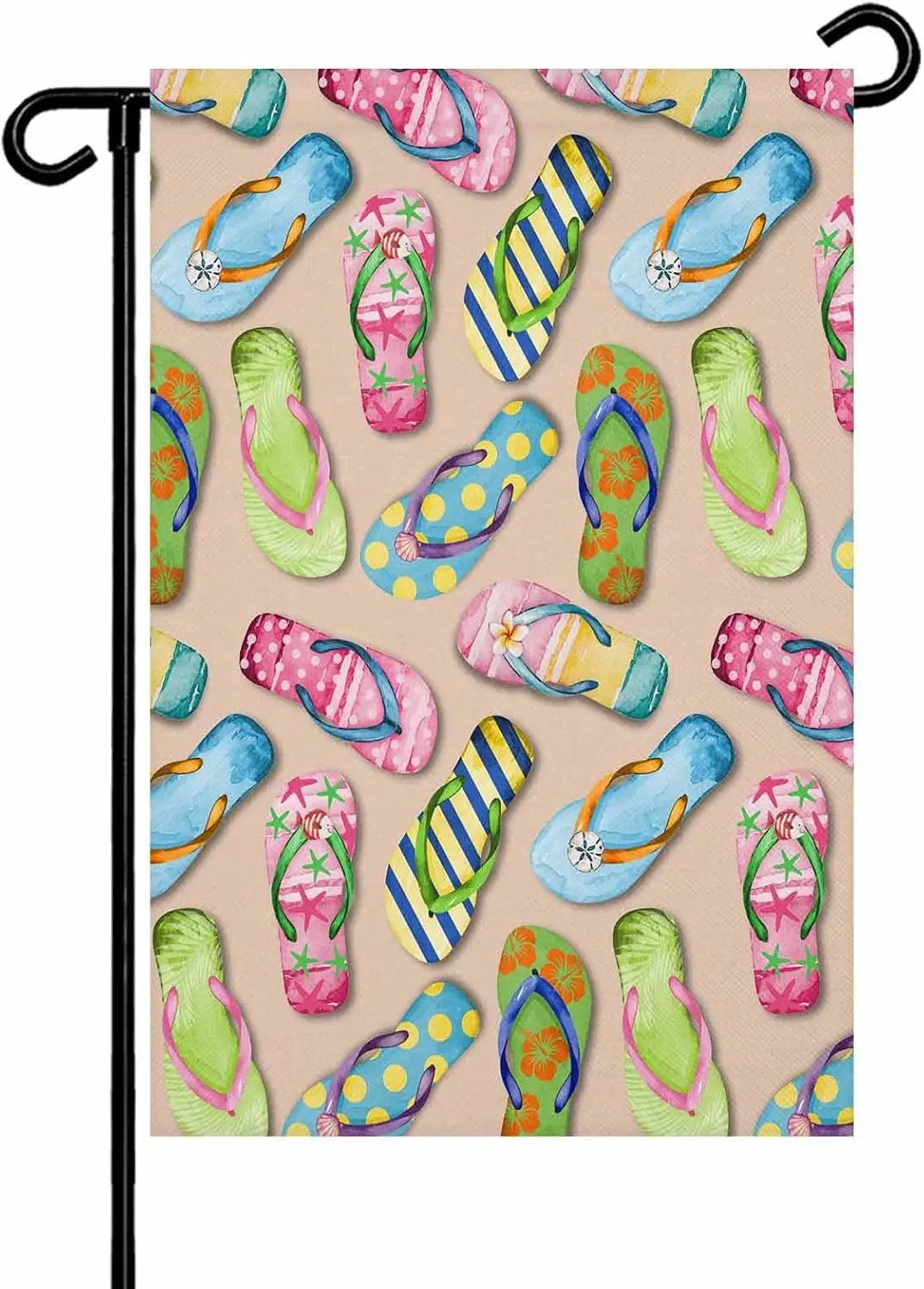 Summer Slippers Garden Flag 12x 18 Double Side, Watercolor Flip Flops Ocean Beach Light Brown Garden Flags Outside House Fla AAM