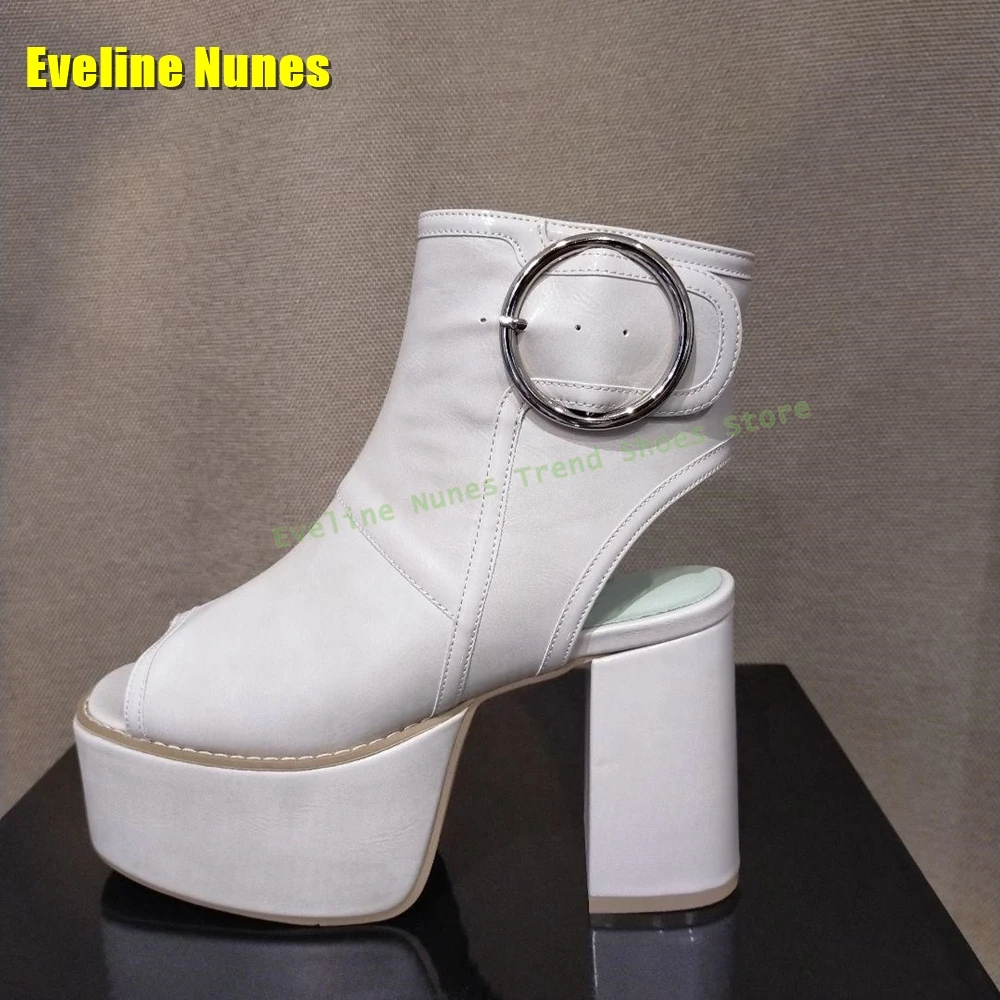 Peep Toe Platform Patchwork Sandals Metal Buckle Strap Block Heel Side Zip Women Fashion Slingback Ankle Boots 2025 Summer Trend
