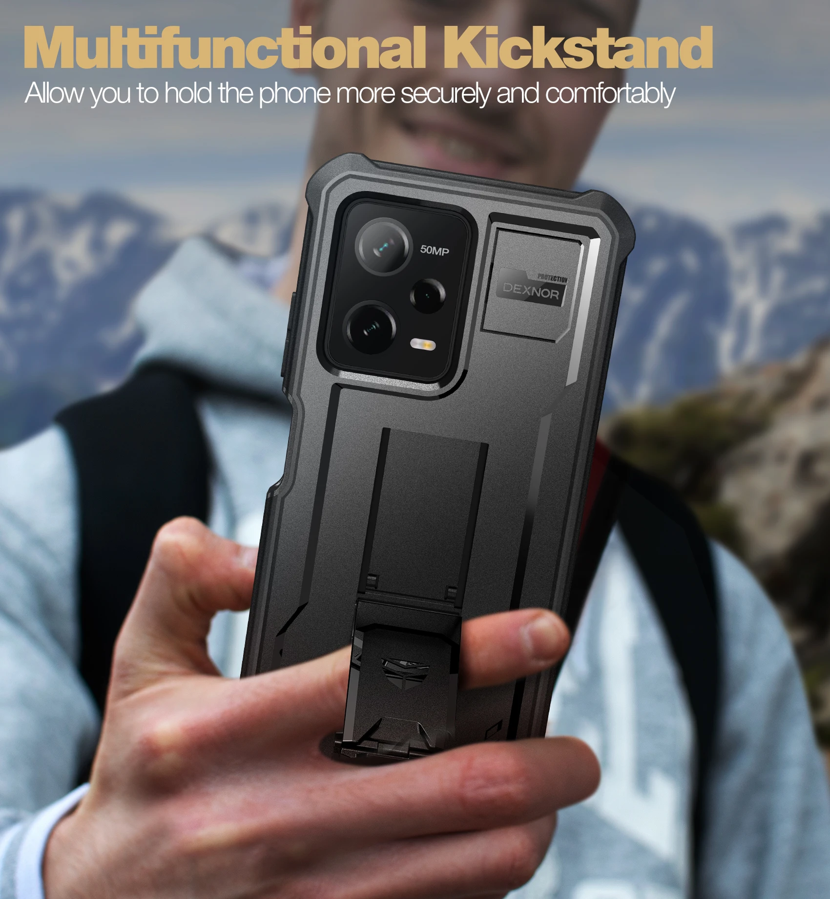 For Redmi Note 12 Pro 5G Case Full Body Bumper Military Grade Armor Shockproof Shell Case Bracket with Built in Screen Protector