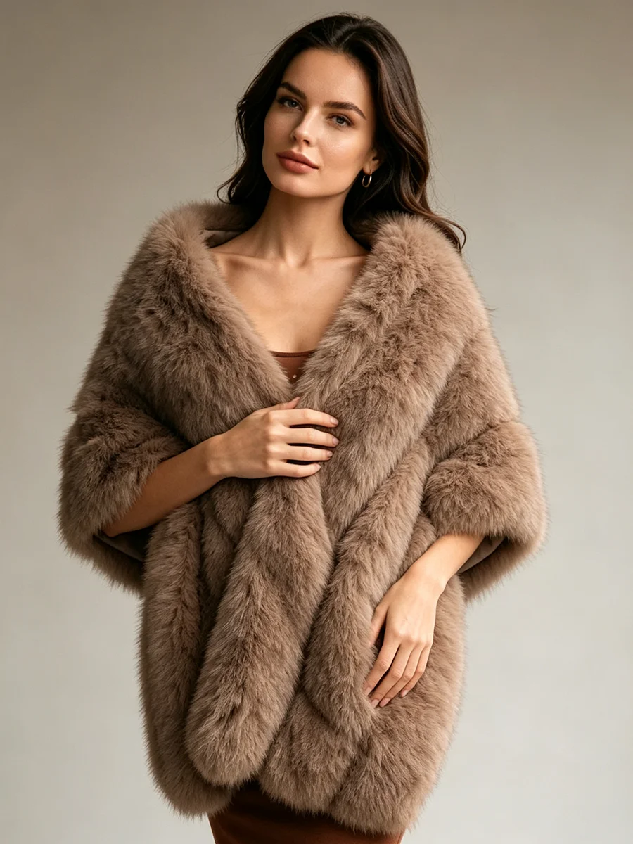 LIMO Women Elegant Faux Fur Shawl Cape Fluffy Warm Wrap Shoulder Cover Evening Party Formal Outerwear Scarf