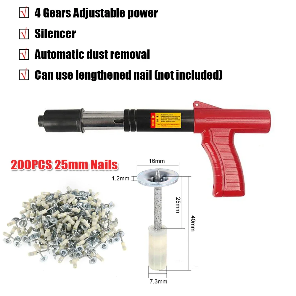 Mini Steel Nail Gun Rivet Tool Adjustable Power Silencer Automatic Slag Wall Fastening Tool for Tooling Ceiling Slotting