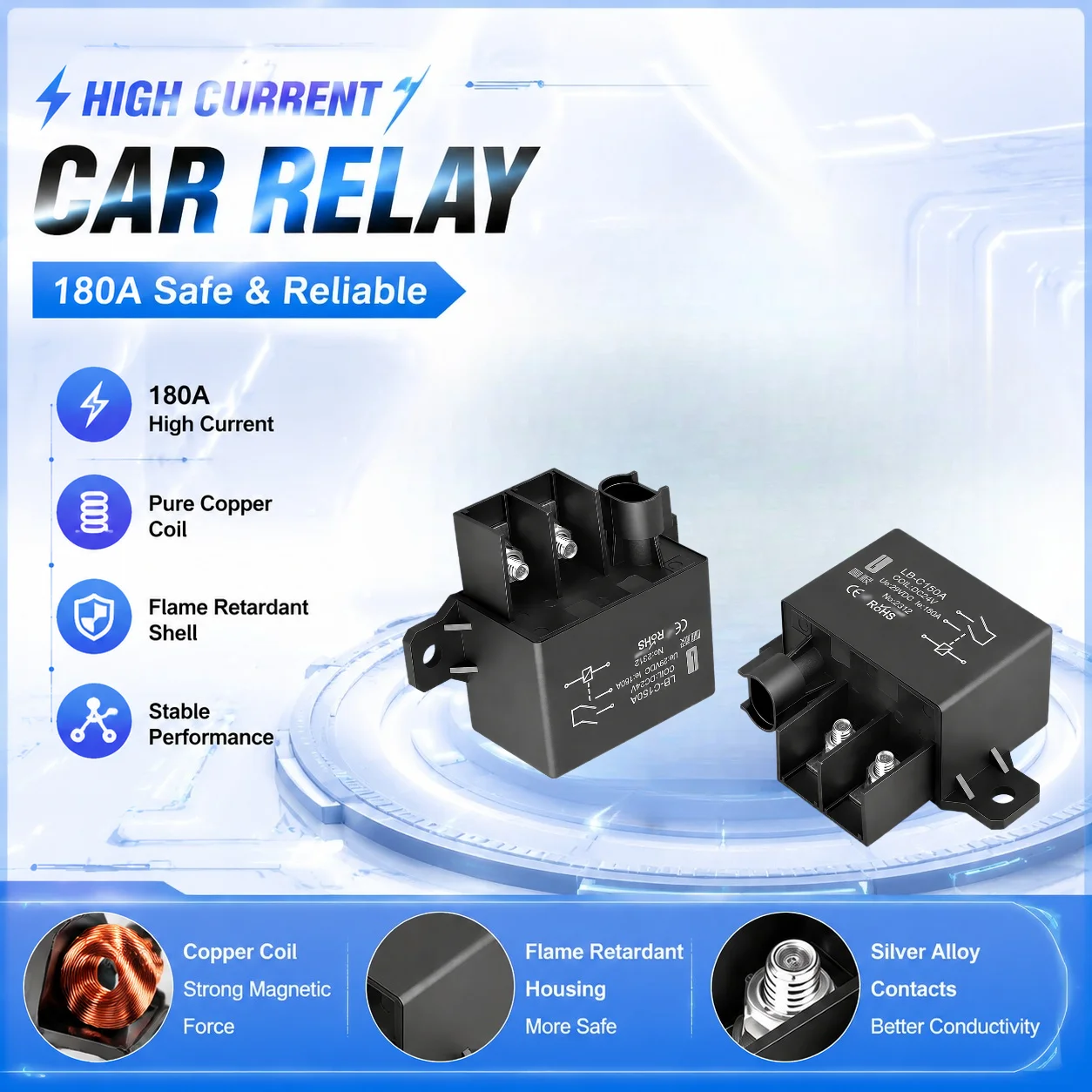 LANBOO Product 12/24V 180A/150A Automotive Starter, Automotive Relay, Heavy-Duty High-Power Automotive Relay