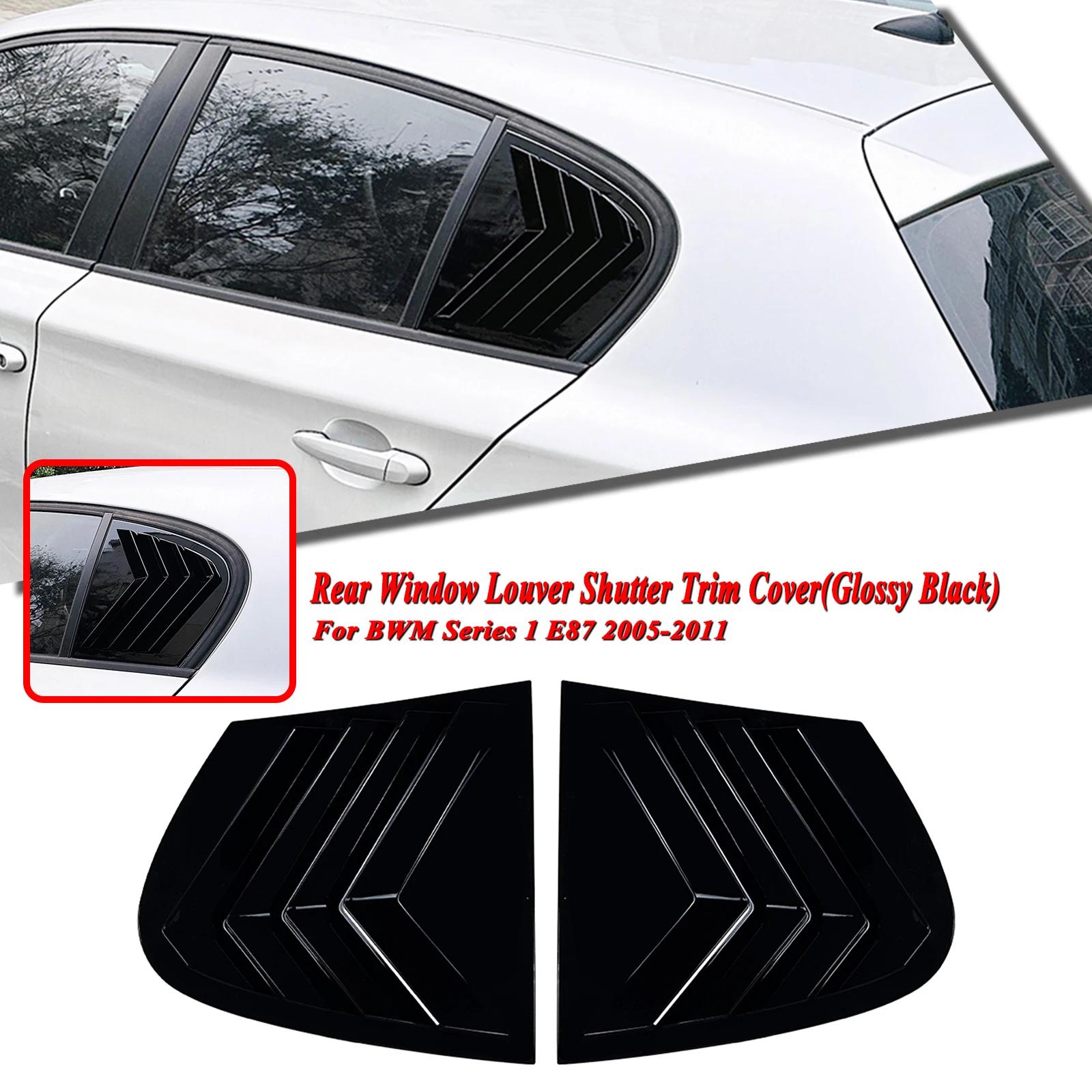 2PCS Rear Side Window Louver Shutter Trim Sunshade Windshield For BMW 1 Series E87 2005 2006 2007 2008 2009 2010 2011