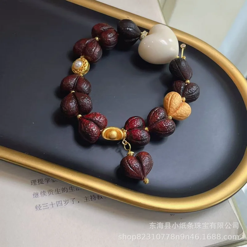 Rosewood - multi- single-loop paired with ivory heart-shaped bead bracelet