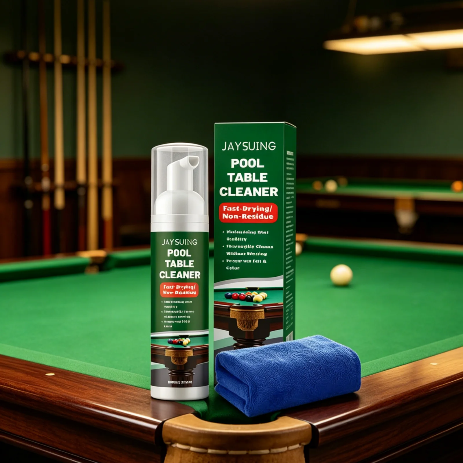 JAYSUING Pool Table Cleaner Deep Cleaning Remove Dust Restore Smoothness Quick Dry Billiard Table Felt Cleaner with Towel 100ml